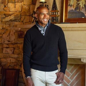 Collars & Co Kennebunkport Sweater Mens 2XL Black Cotton Pullover 1/4 Button NWT